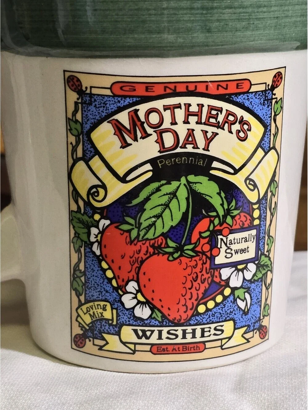 Vintage Mother’s Day Flower Pot  Mug Strawberry Perennial Wishes Ceramic Cup